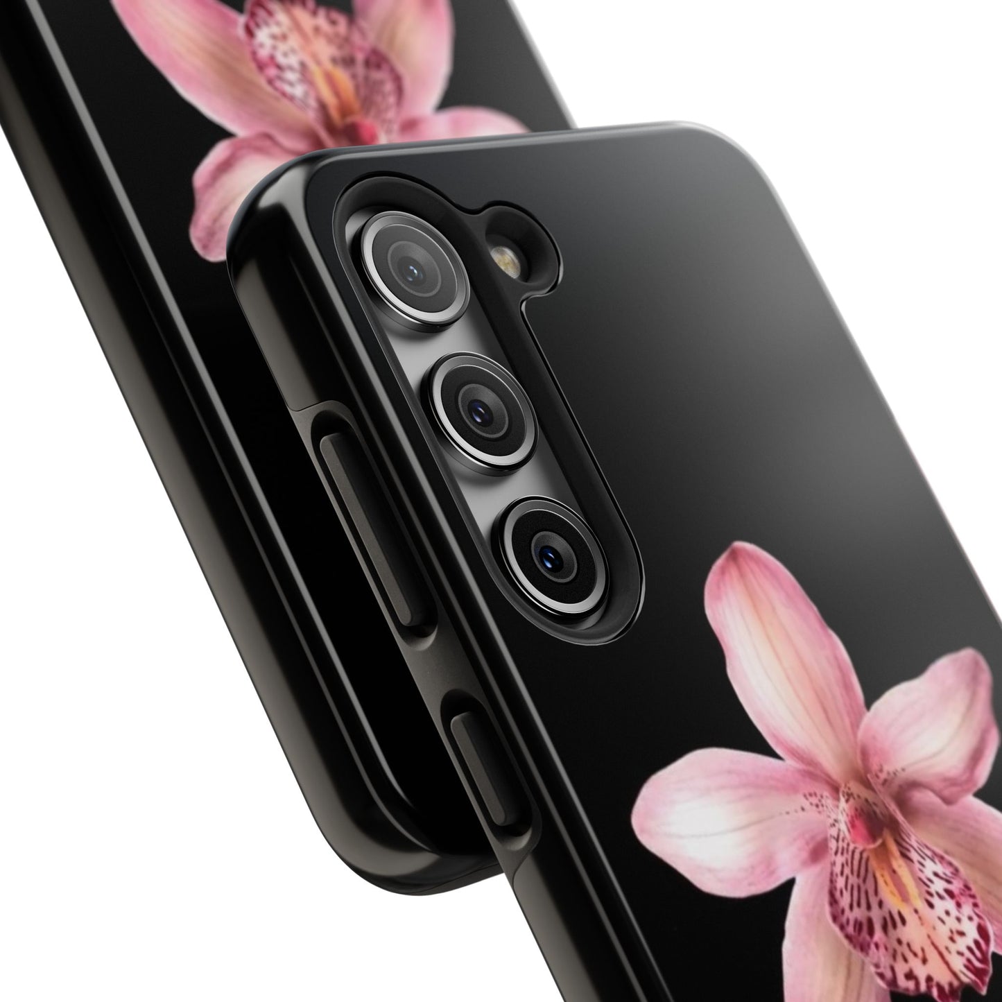 Realistic Orchid Flower with Black Background Glossy Phone Case