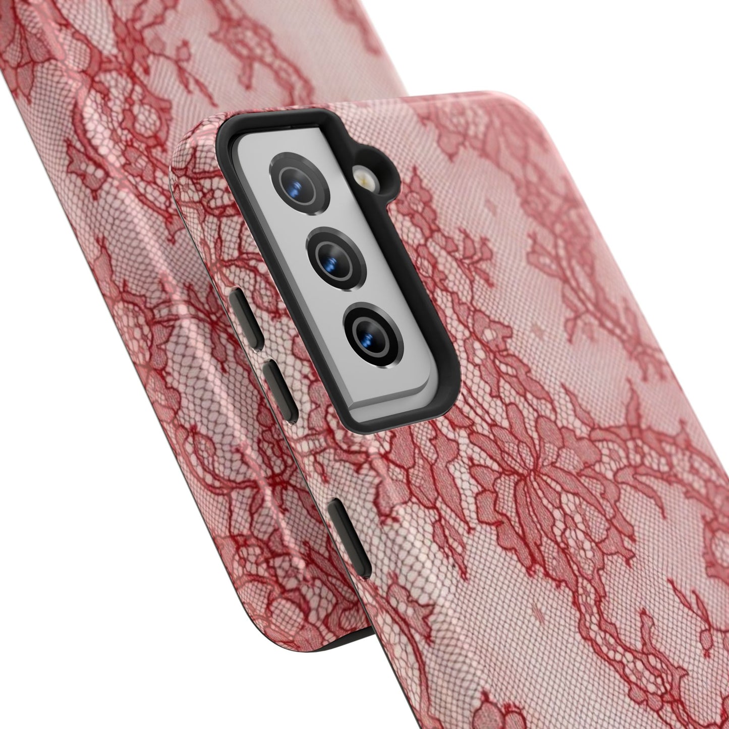 Red Lace Print Phone Case, Cool Girl Aesthetic, Glossy Phone Case, Faux Lace, Red Lace