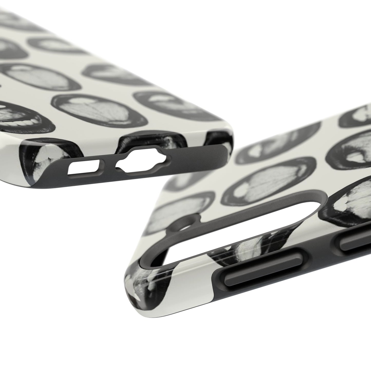 Grunge Phone Case, Black and White Abstract Mouth Trendy Cool Girl Aesthetic Glossy Phone Case