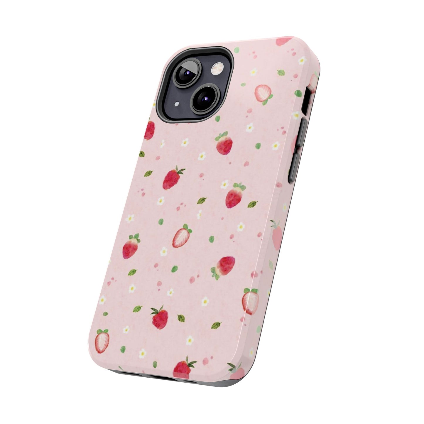 Strawberry Coquette Phone Case, Pink, Farmcore, Garden, Fairy, Spring Vibes, Fruit, Cute, Clean Girl, Glossy Phone Case