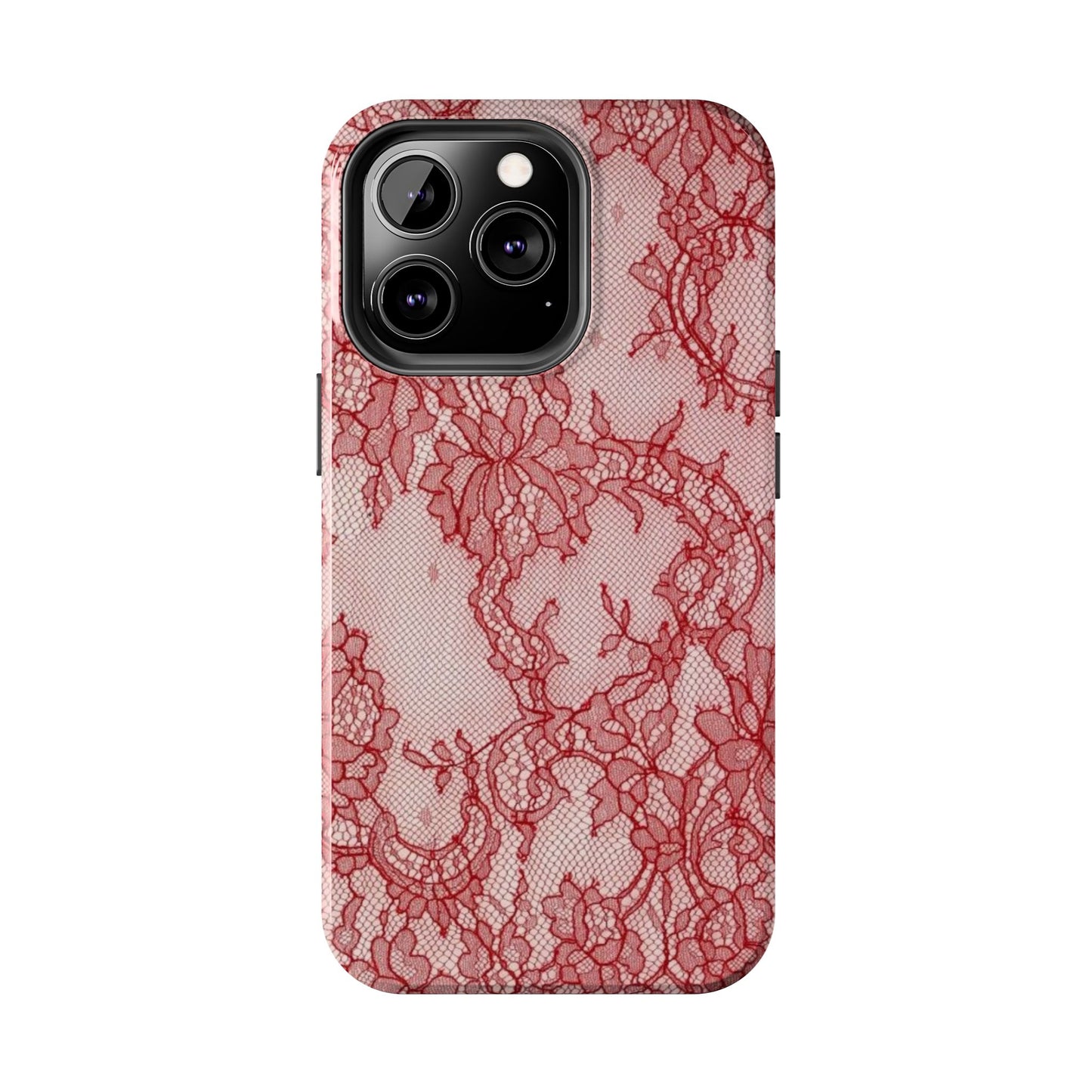 Red Lace Print Phone Case, Cool Girl Aesthetic, Glossy Phone Case, Faux Lace, Red Lace