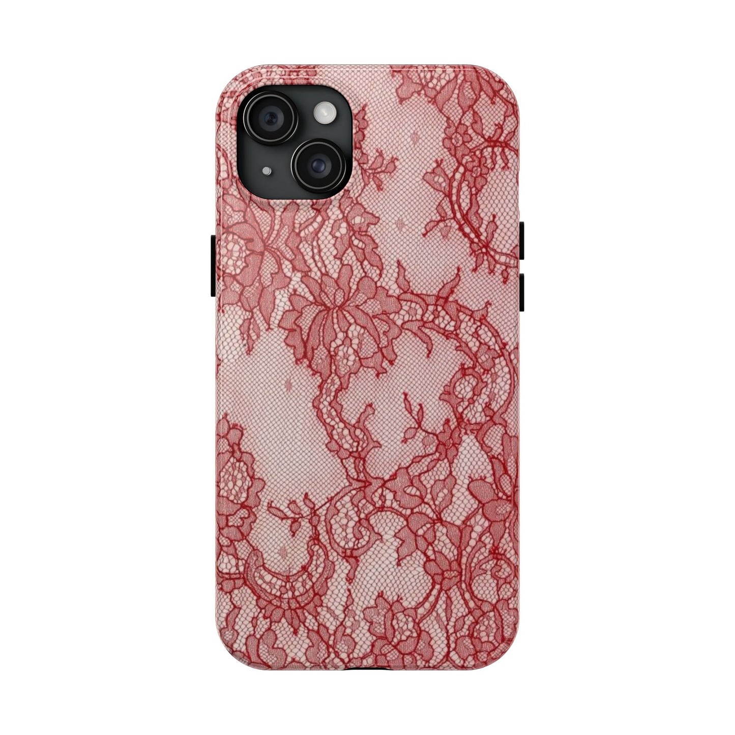 Red Lace Print Phone Case, Cool Girl Aesthetic, Glossy Phone Case, Faux Lace, Red Lace