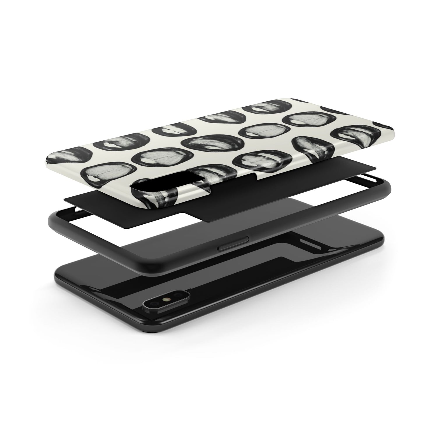 Grunge Phone Case, Black and White Abstract Mouth Trendy Cool Girl Aesthetic Glossy Phone Case