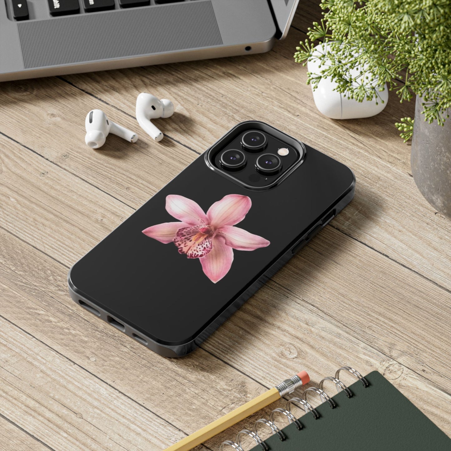 Realistic Orchid Flower with Black Background Glossy Phone Case