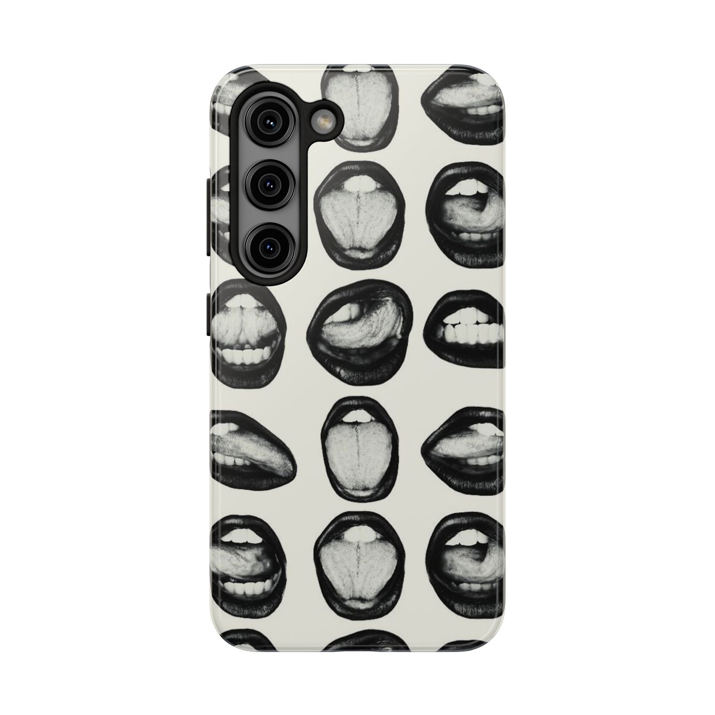 Grunge Phone Case, Black and White Abstract Mouth Trendy Cool Girl Aesthetic Glossy Phone Case