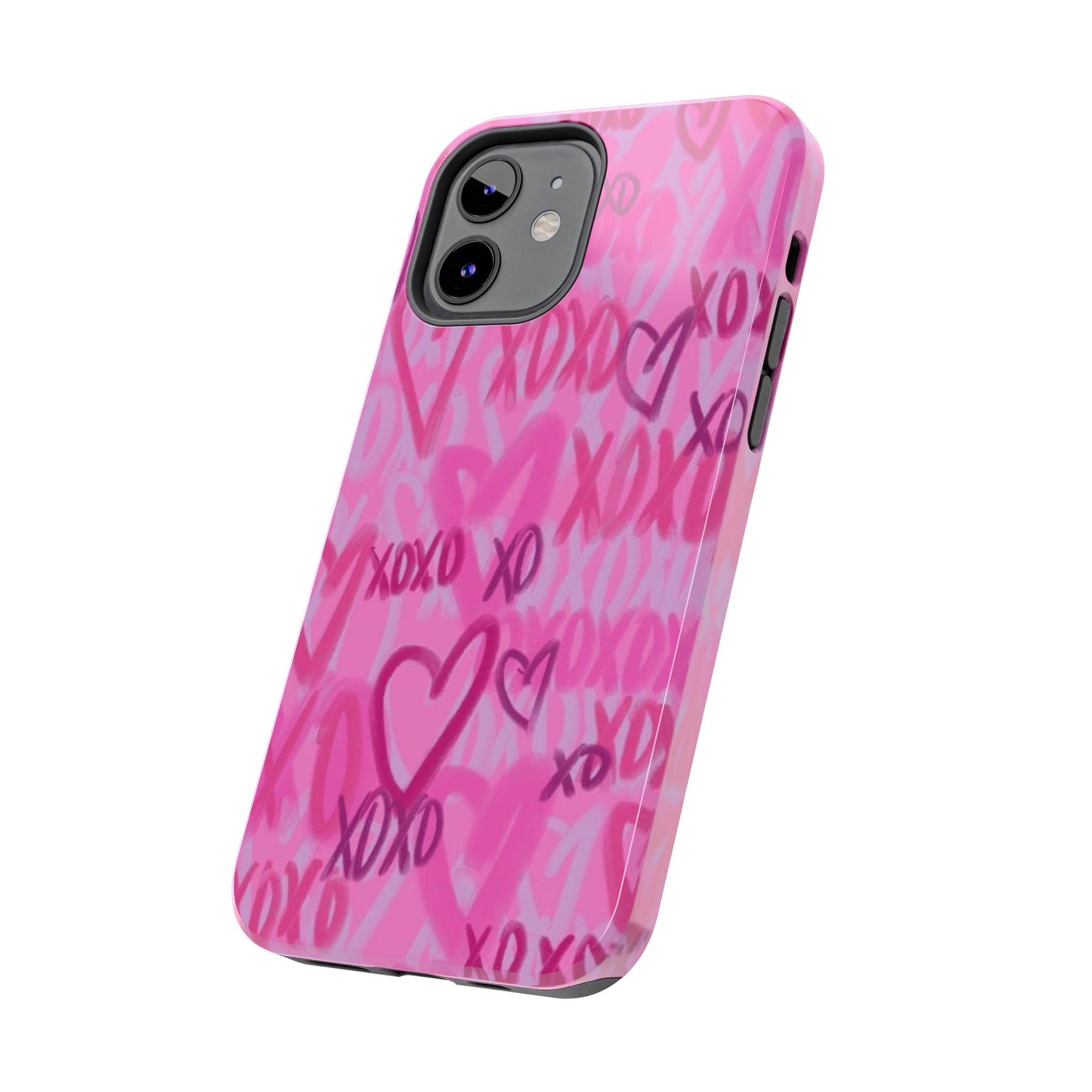 Glossy Phone Case, Graffiti, Spray Paint Hearts, Pink, Cute, Protective