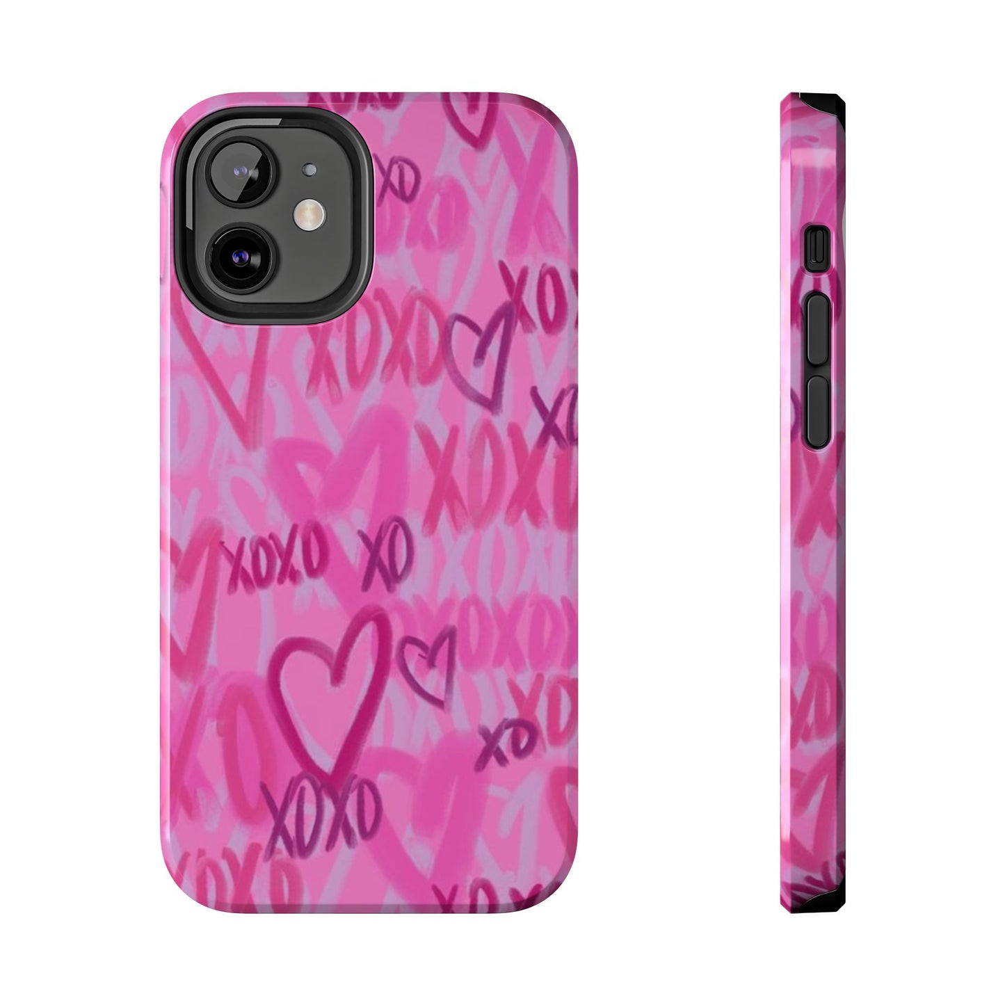 Glossy Phone Case, Graffiti, Spray Paint Hearts, Pink, Cute, Protective