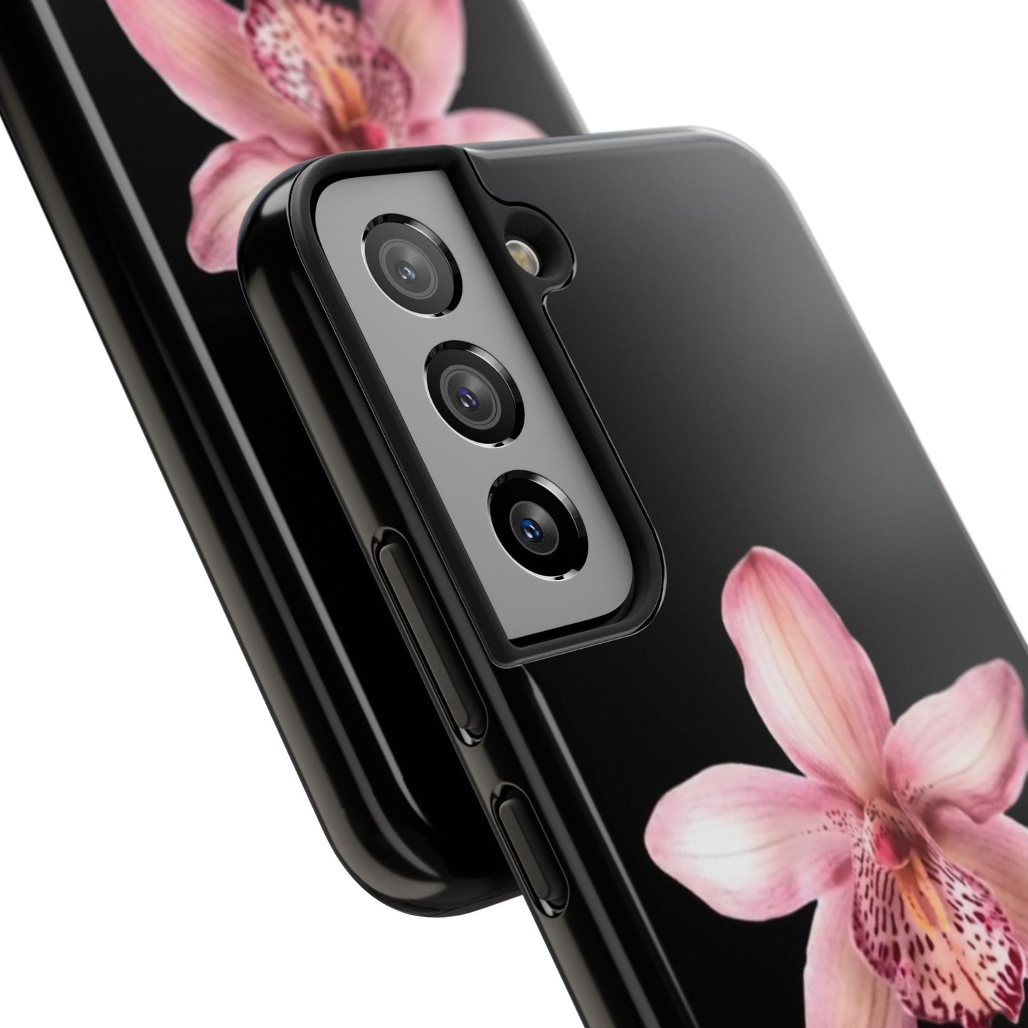 Realistic Orchid Flower with Black Background Glossy Phone Case