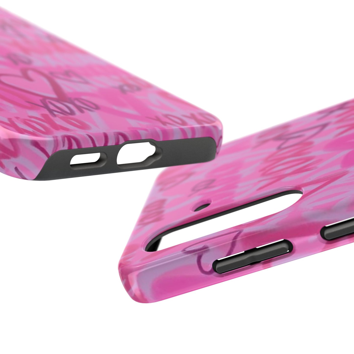 Glossy Phone Case, Graffiti, Spray Paint Hearts, Pink, Cute, Protective