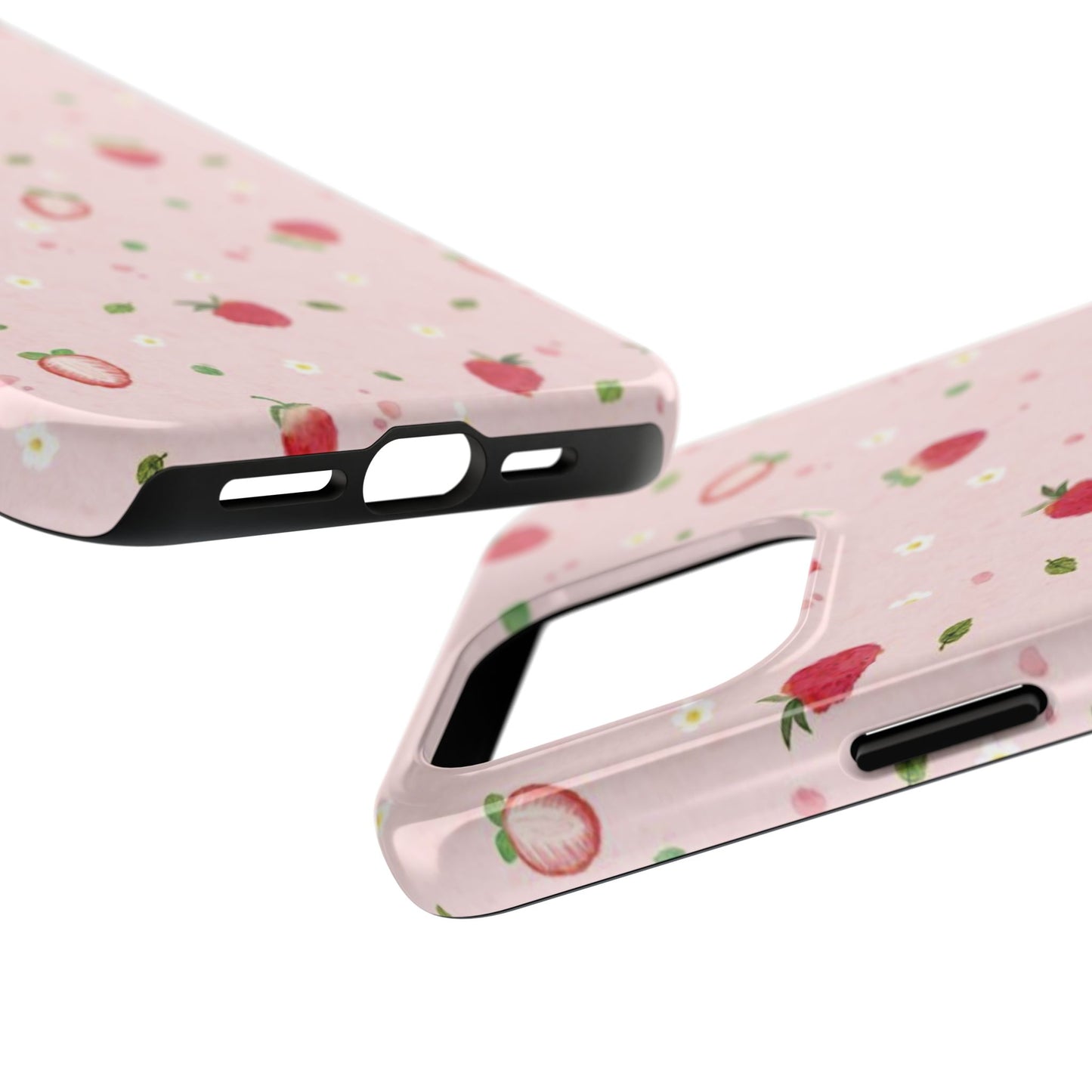 Strawberry Coquette Phone Case, Pink, Farmcore, Garden, Fairy, Spring Vibes, Fruit, Cute, Clean Girl, Glossy Phone Case