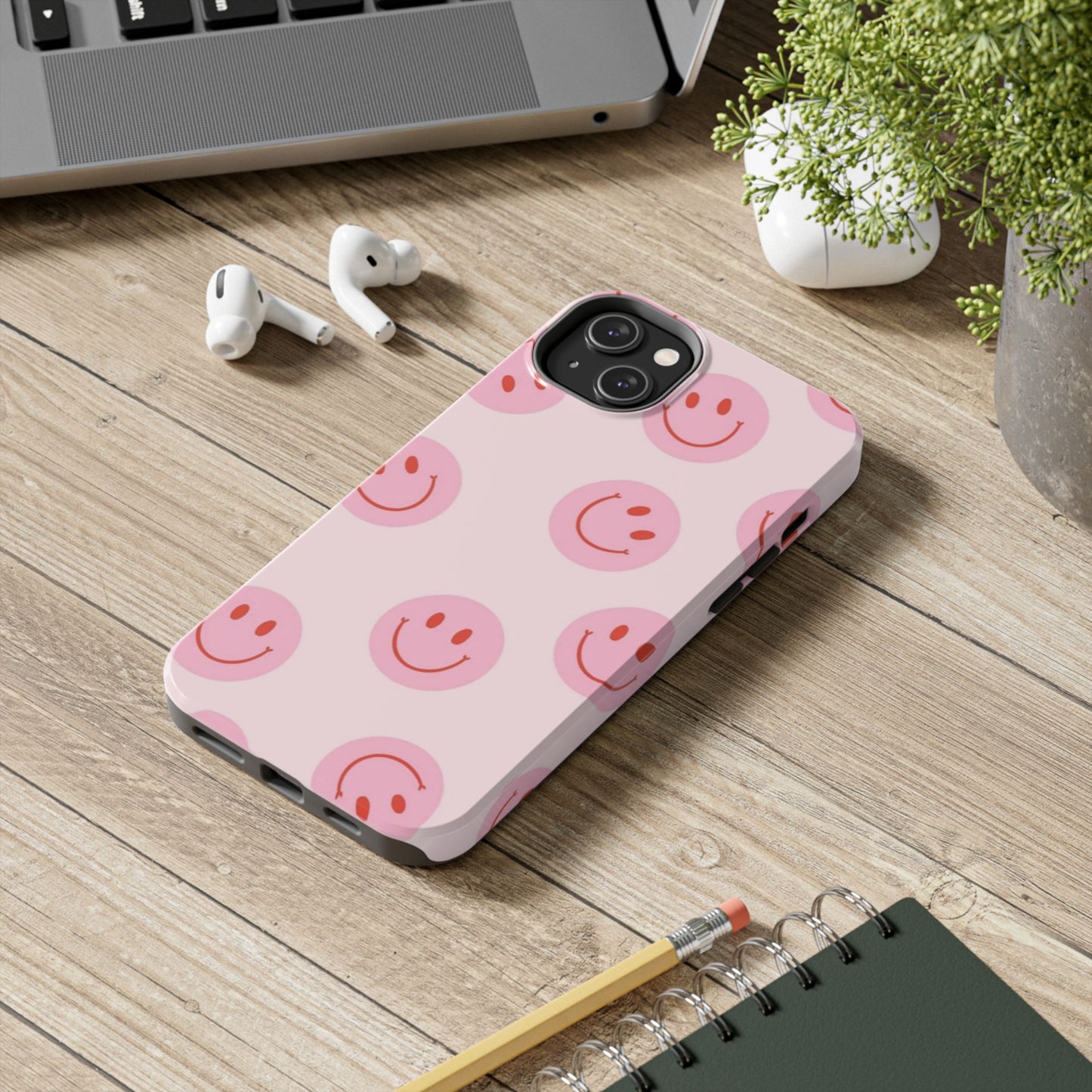 Smiley Face Pink Aesthetic Glossy Phone Case