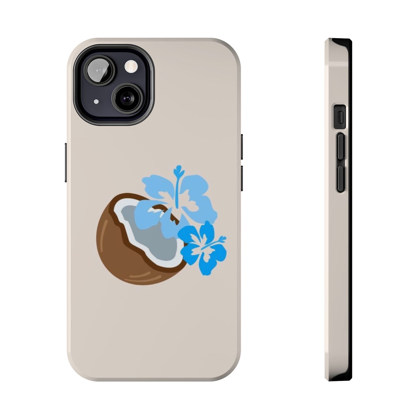Hawaiian Cute Phone Case, Coconut, Hibiscus, Summery, Tropical, Clean Girl Aesthetic, Preppy, Glossy Phone Case