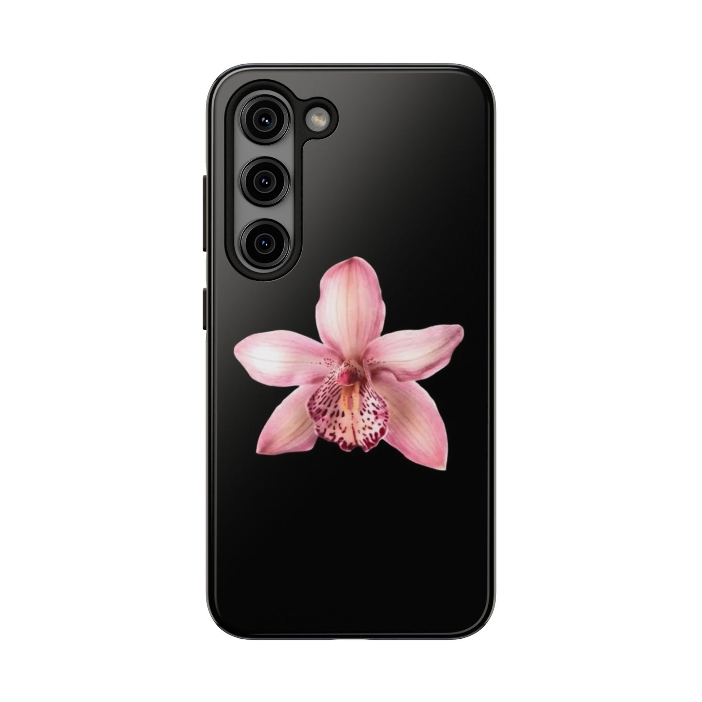 Realistic Orchid Flower with Black Background Glossy Phone Case