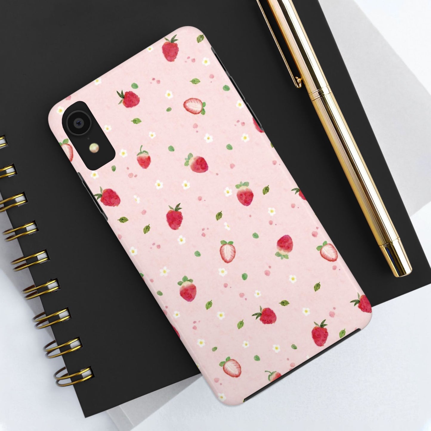 Strawberry Coquette Phone Case, Pink, Farmcore, Garden, Fairy, Spring Vibes, Fruit, Cute, Clean Girl, Glossy Phone Case
