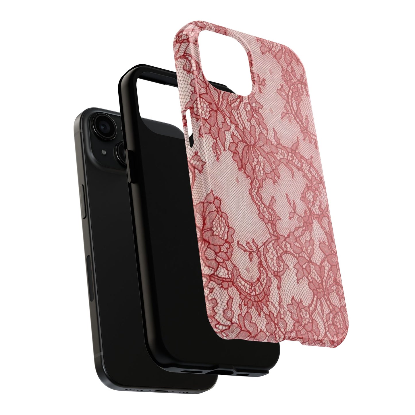 Red Lace Print Phone Case, Cool Girl Aesthetic, Glossy Phone Case, Faux Lace, Red Lace