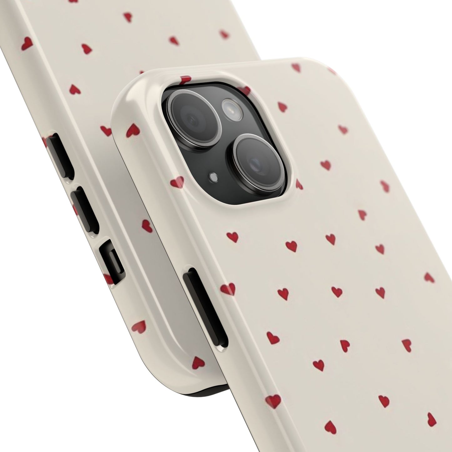 Glossy Phone Case, Red Heart Print, Coquette, Aesthetic Phone Case