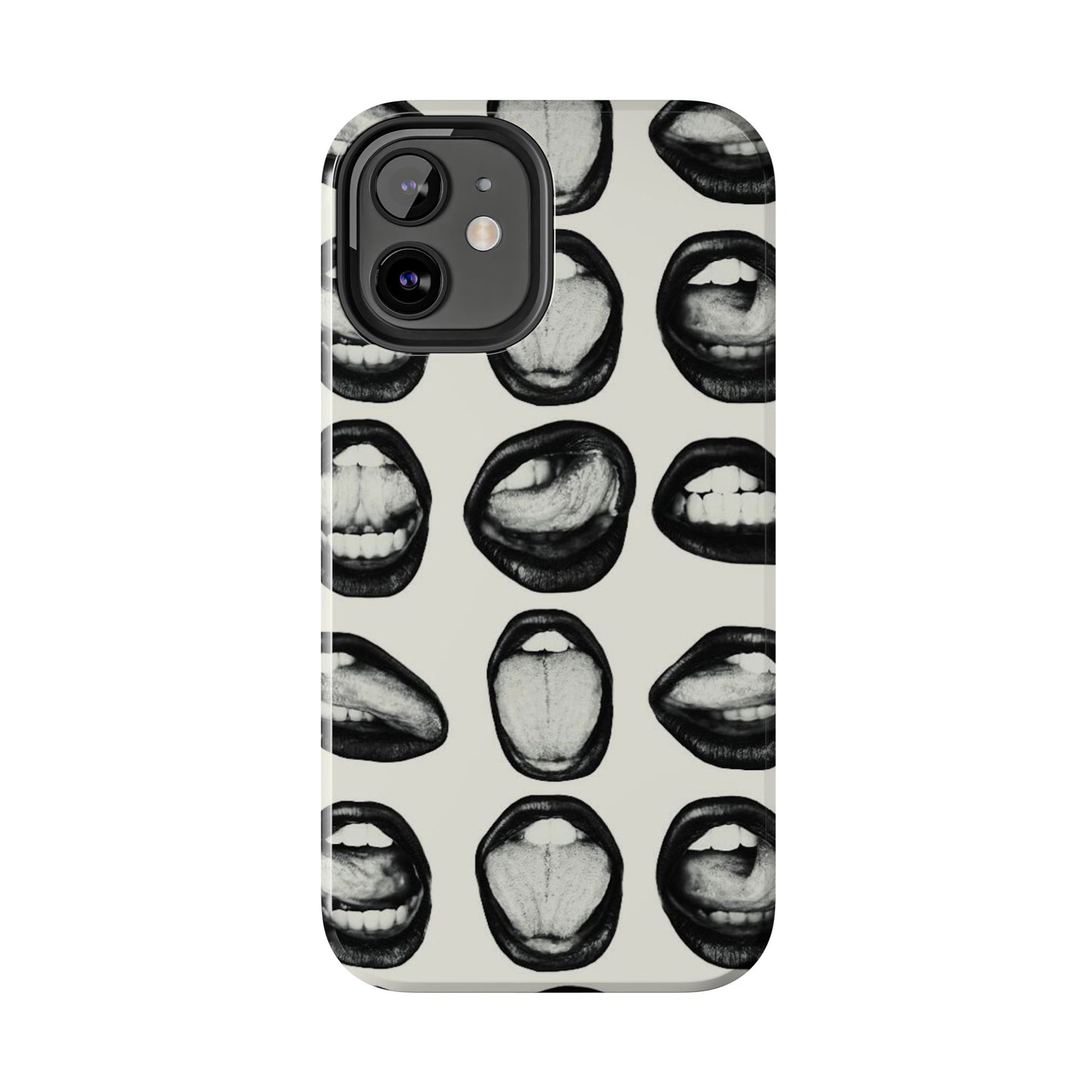 Grunge Phone Case, Black and White Abstract Mouth Trendy Cool Girl Aesthetic Glossy Phone Case