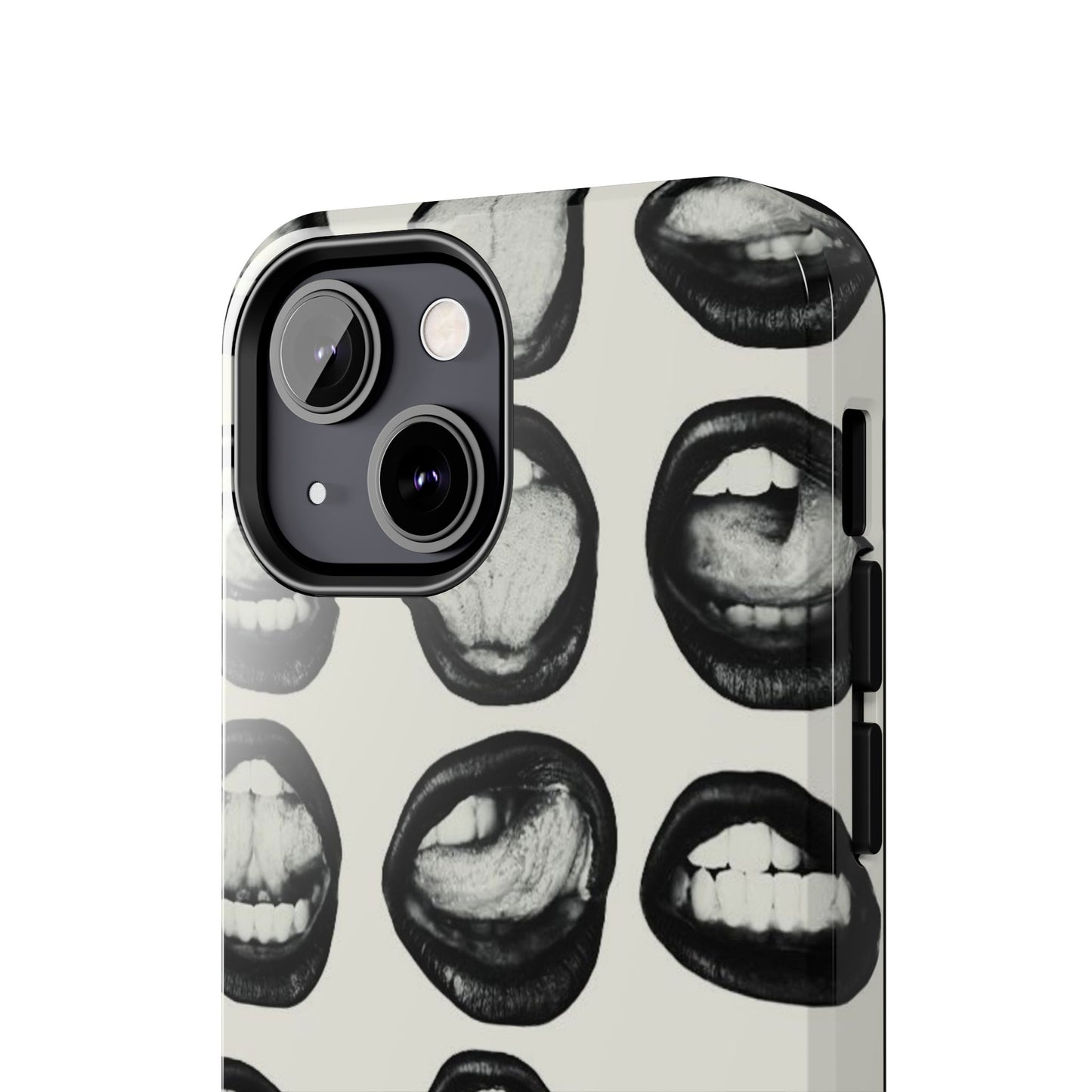 Grunge Phone Case, Black and White Abstract Mouth Trendy Cool Girl Aesthetic Glossy Phone Case