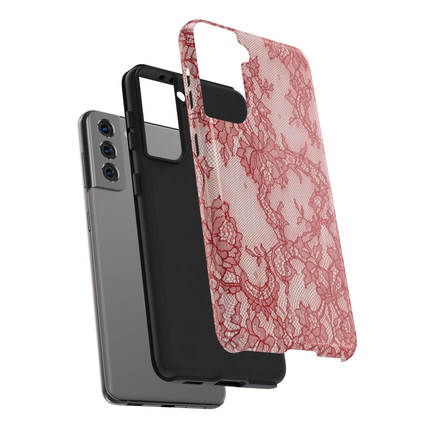 Red Lace Print Phone Case, Cool Girl Aesthetic, Glossy Phone Case, Faux Lace, Red Lace