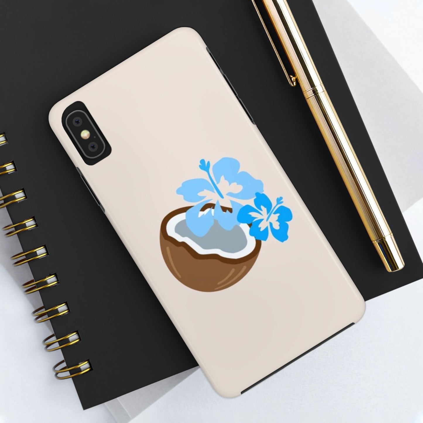 Hawaiian Cute Phone Case, Coconut, Hibiscus, Summery, Tropical, Clean Girl Aesthetic, Preppy, Glossy Phone Case