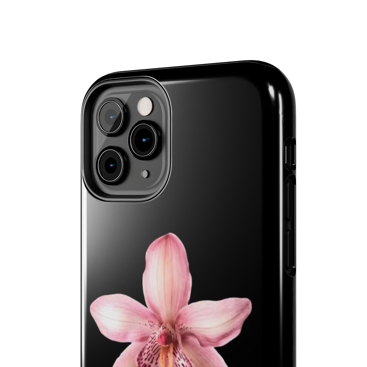 Realistic Orchid Flower with Black Background Glossy Phone Case