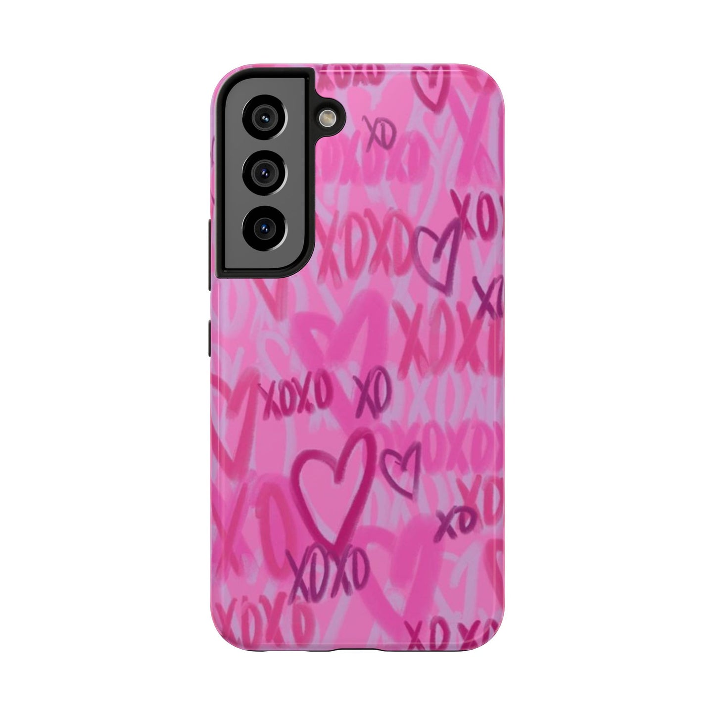 Glossy Phone Case, Graffiti, Spray Paint Hearts, Pink, Cute, Protective