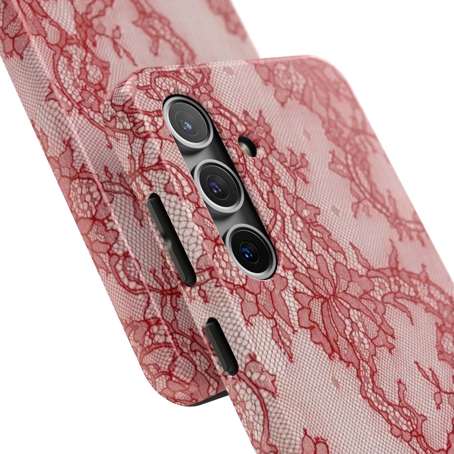 Red Lace Print Phone Case, Cool Girl Aesthetic, Glossy Phone Case, Faux Lace, Red Lace