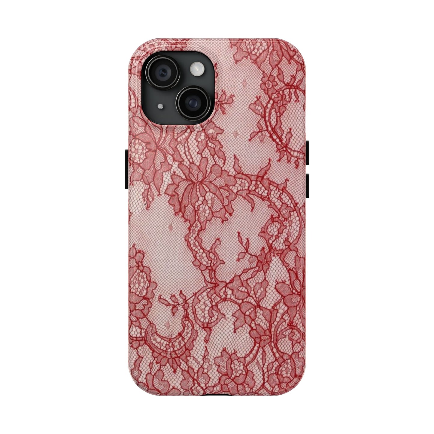 Red Lace Print Phone Case, Cool Girl Aesthetic, Glossy Phone Case, Faux Lace, Red Lace