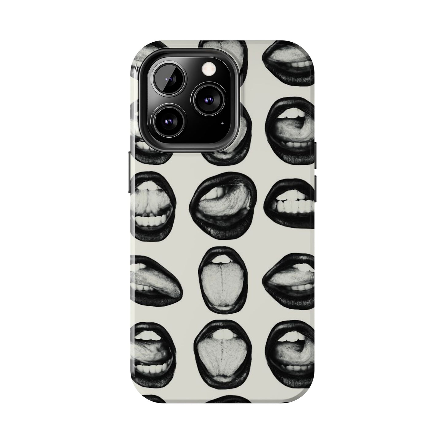 Grunge Phone Case, Black and White Abstract Mouth Trendy Cool Girl Aesthetic Glossy Phone Case