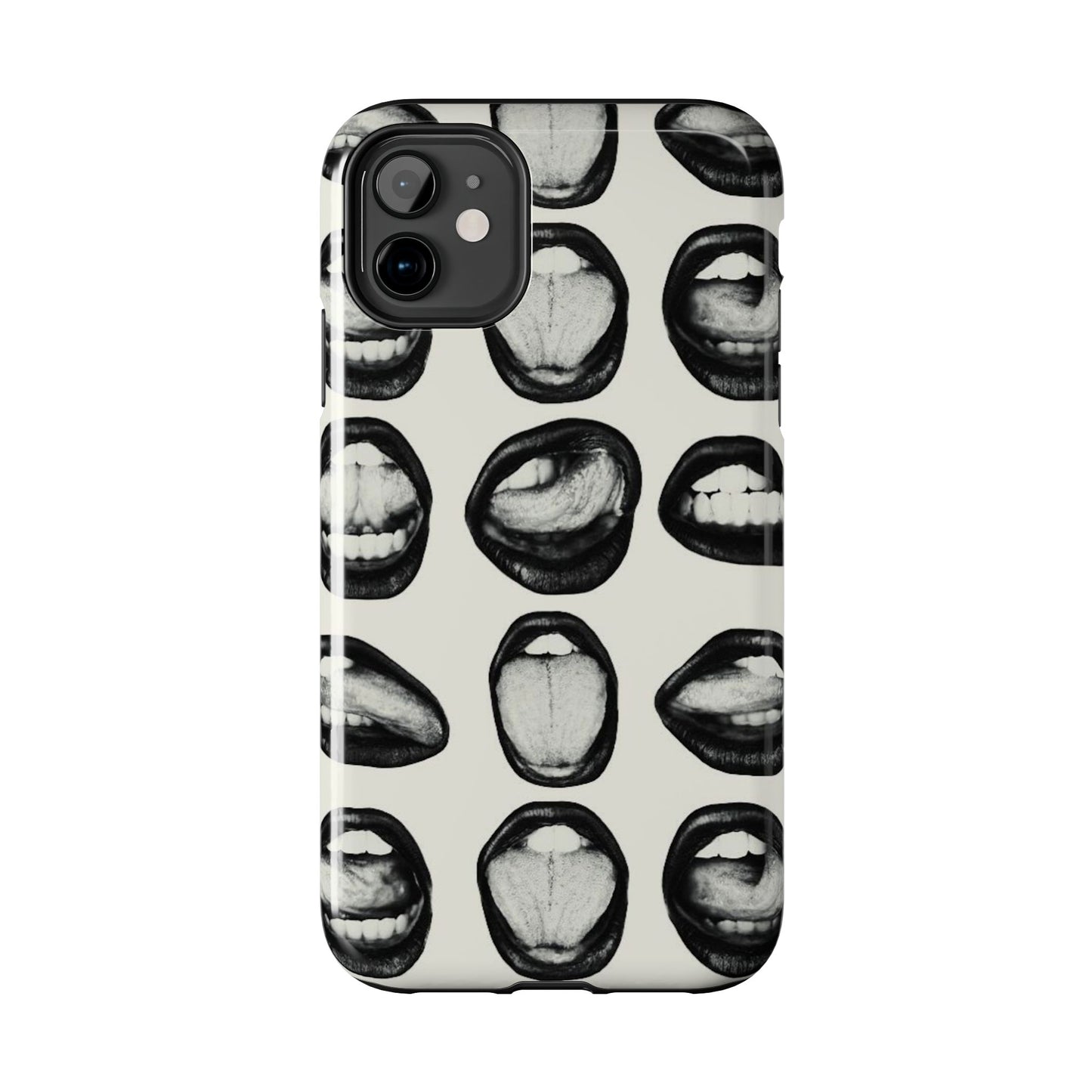 Grunge Phone Case, Black and White Abstract Mouth Trendy Cool Girl Aesthetic Glossy Phone Case