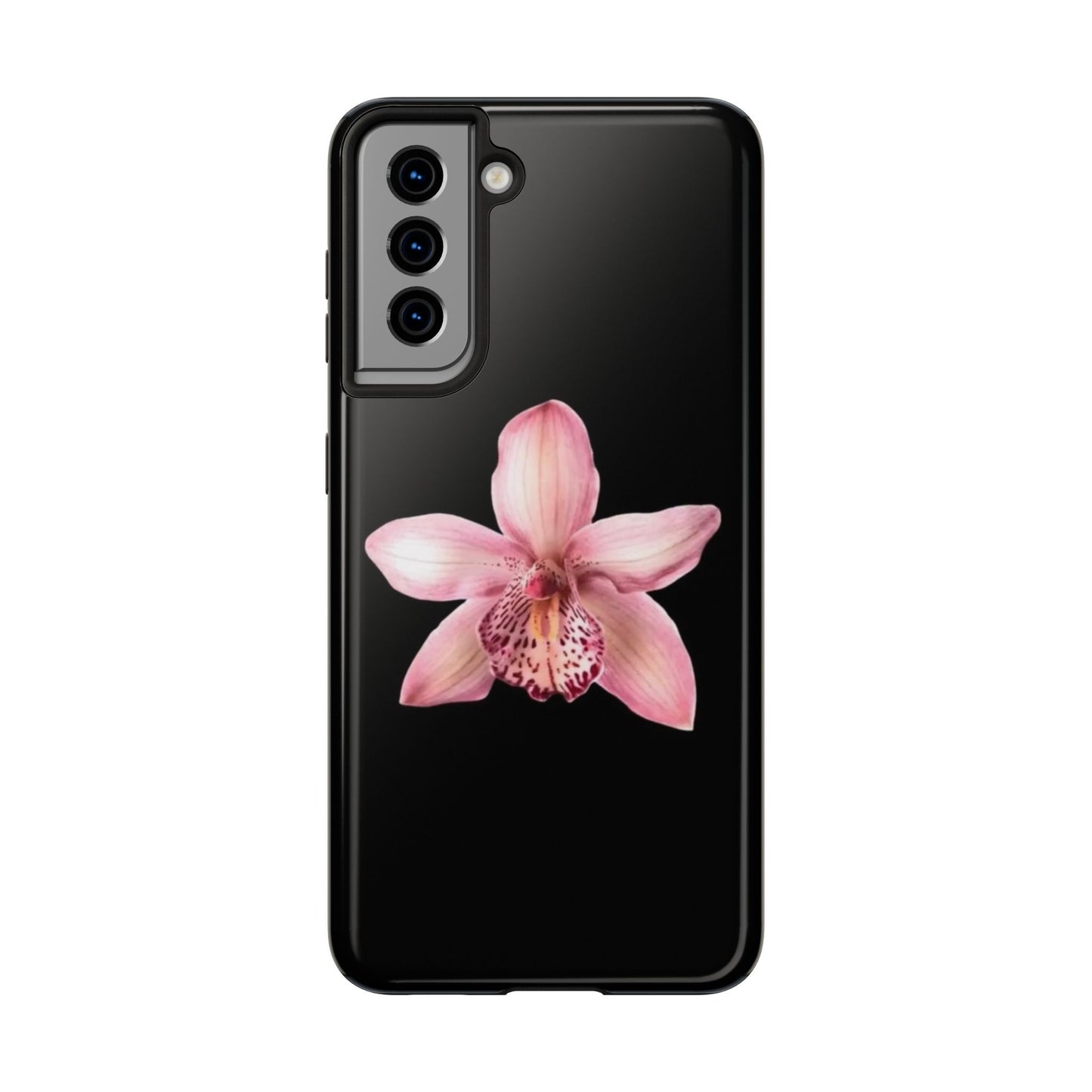 Realistic Orchid Flower with Black Background Glossy Phone Case