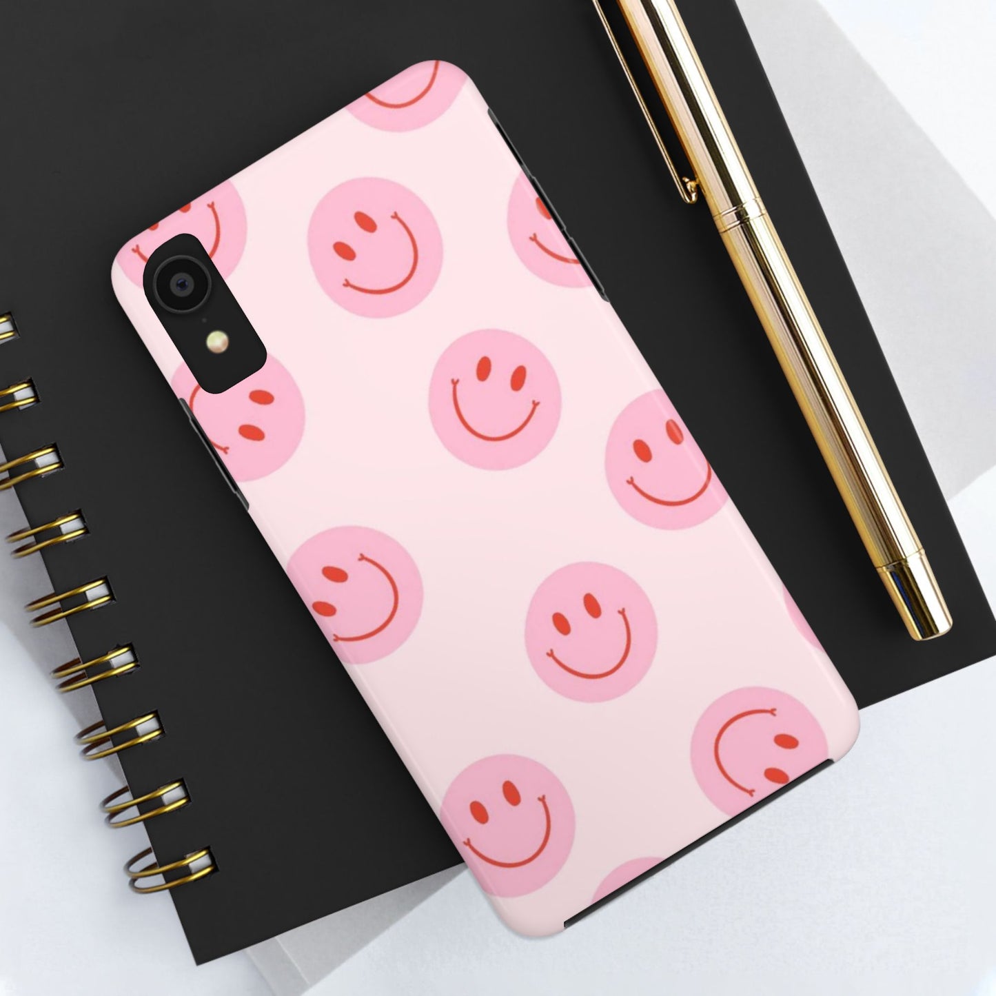 Smiley Face Pink Aesthetic Glossy Phone Case