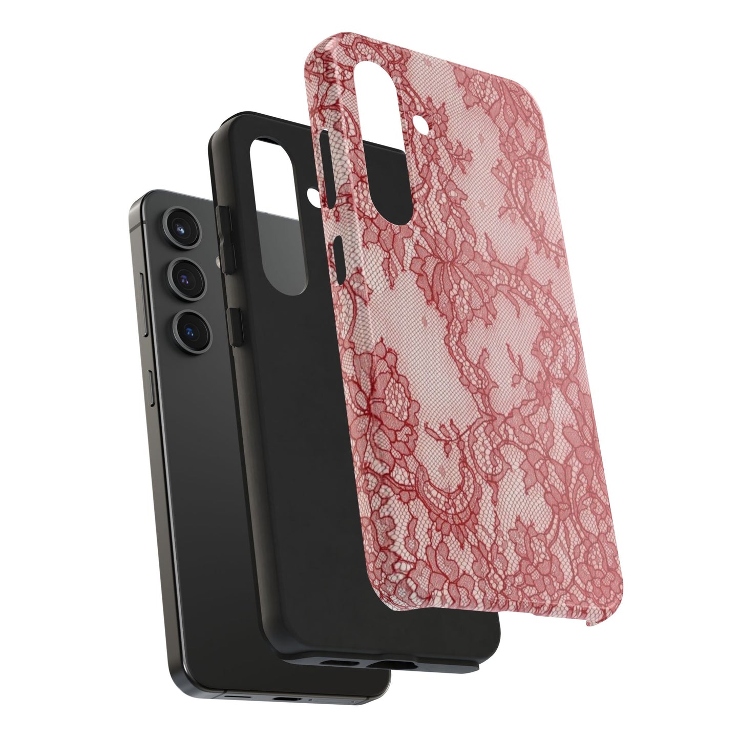 Red Lace Print Phone Case, Cool Girl Aesthetic, Glossy Phone Case, Faux Lace, Red Lace