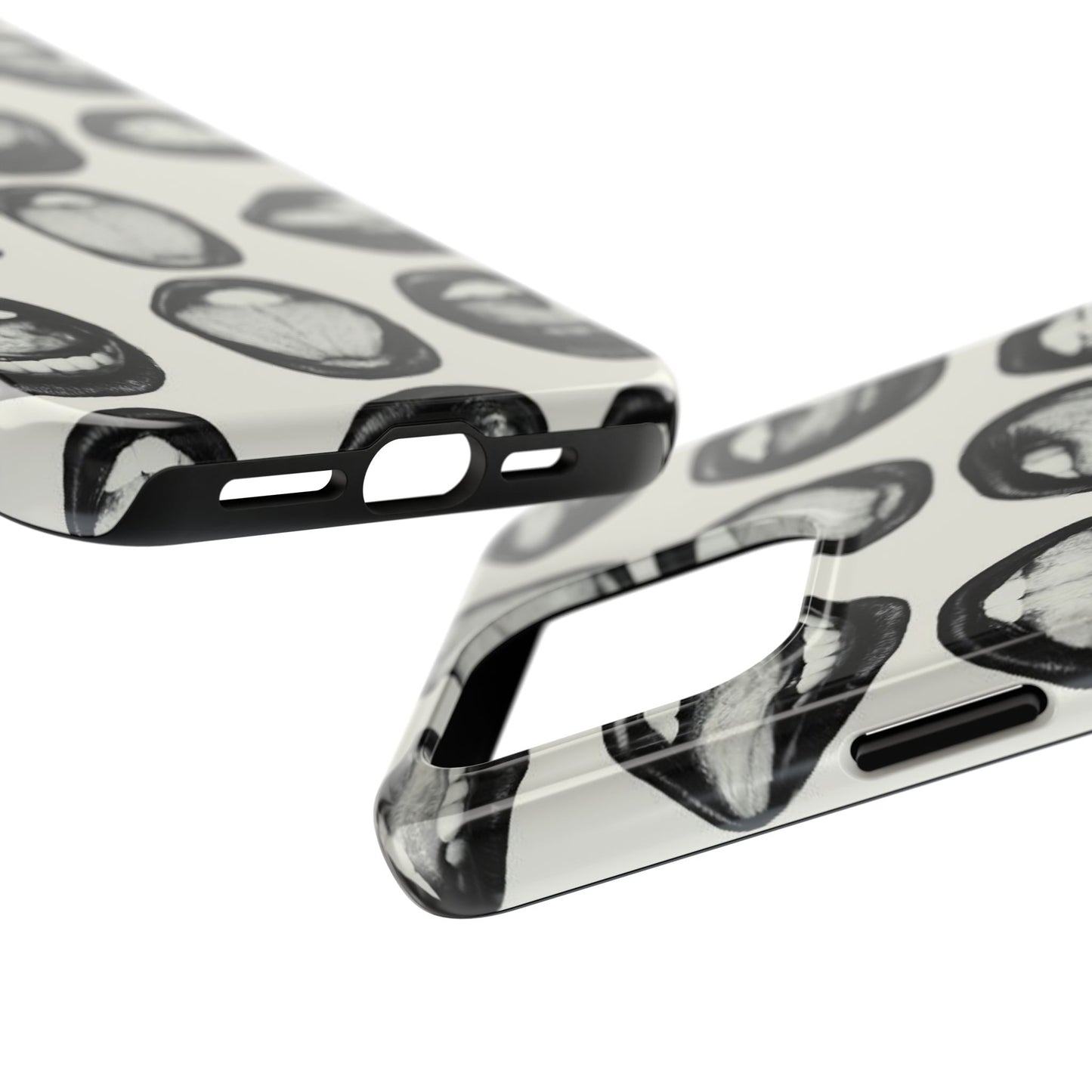 Grunge Phone Case, Black and White Abstract Mouth Trendy Cool Girl Aesthetic Glossy Phone Case