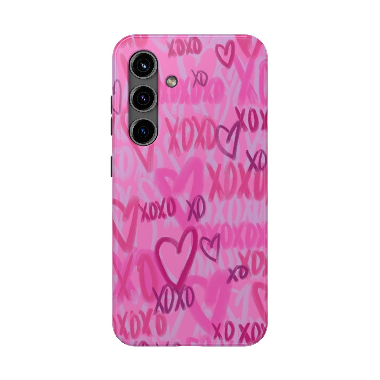 Glossy Phone Case, Graffiti, Spray Paint Hearts, Pink, Cute, Protective