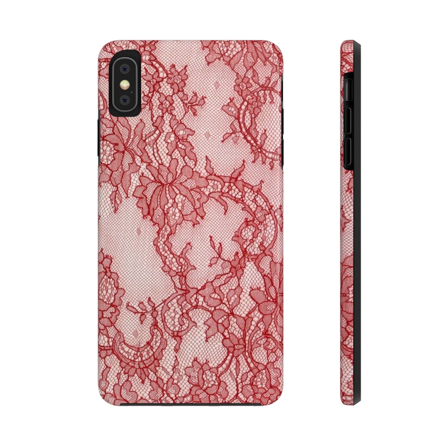 Red Lace Print Phone Case, Cool Girl Aesthetic, Glossy Phone Case, Faux Lace, Red Lace