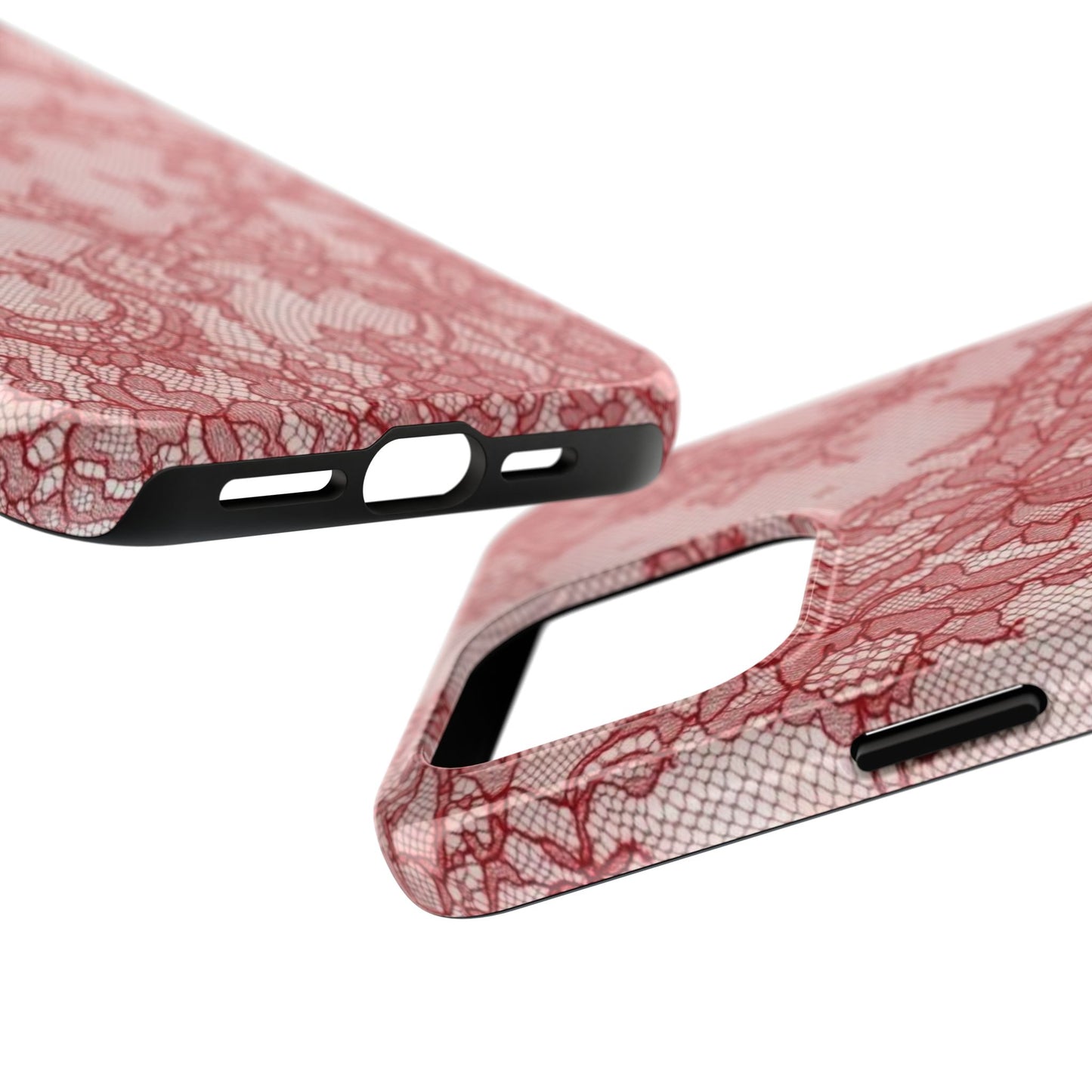 Red Lace Print Phone Case, Cool Girl Aesthetic, Glossy Phone Case, Faux Lace, Red Lace