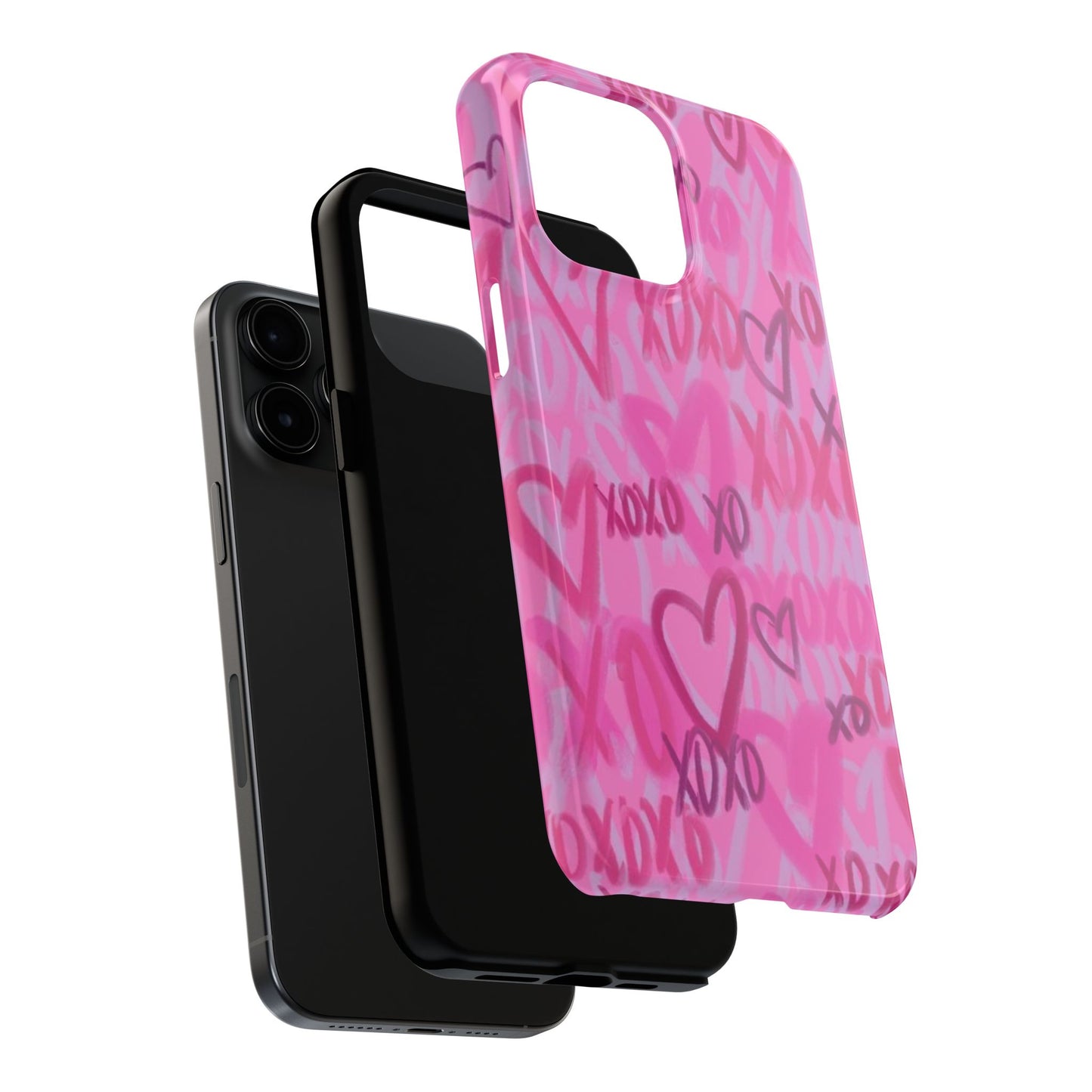 Glossy Phone Case, Graffiti, Spray Paint Hearts, Pink, Cute, Protective