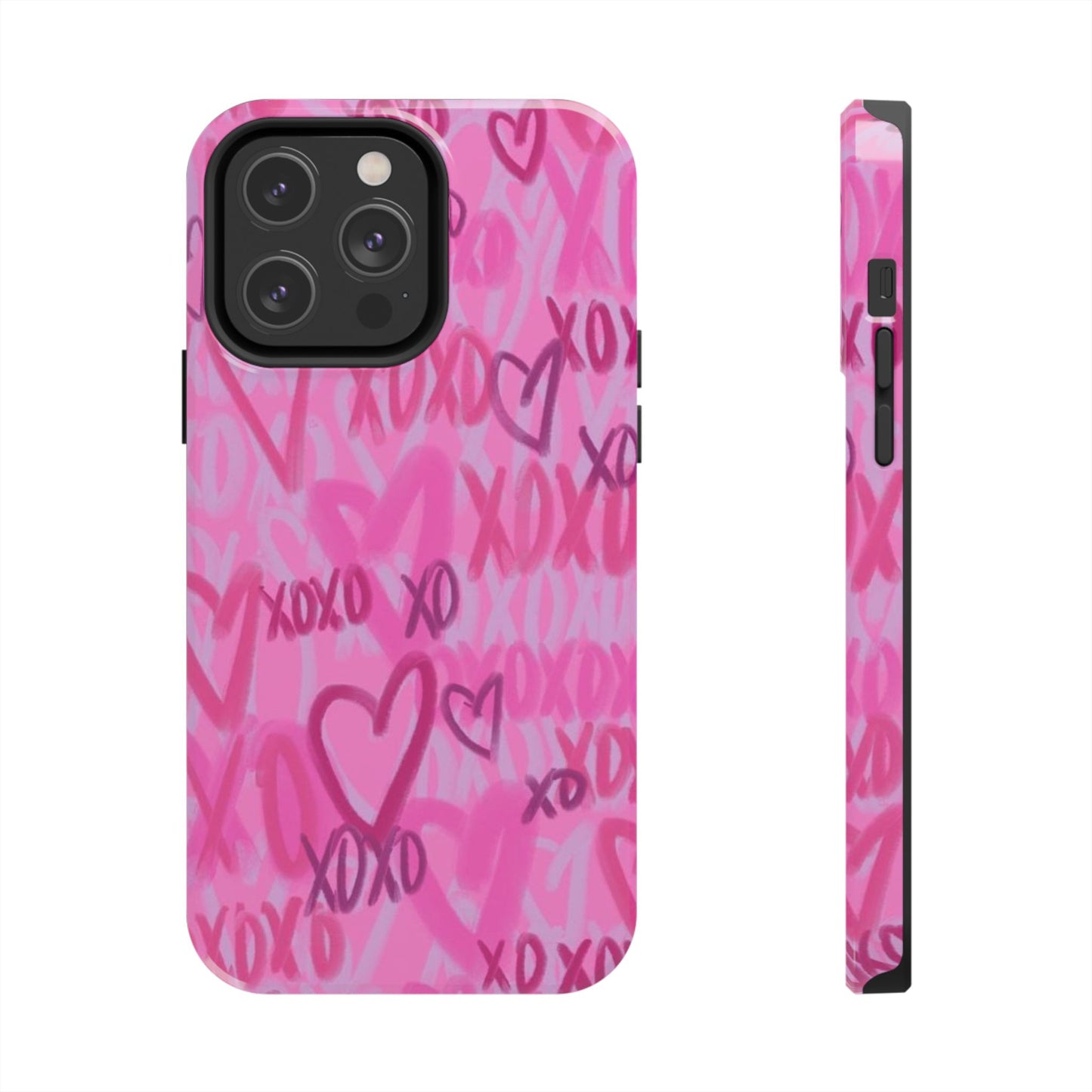 Glossy Phone Case, Graffiti, Spray Paint Hearts, Pink, Cute, Protective