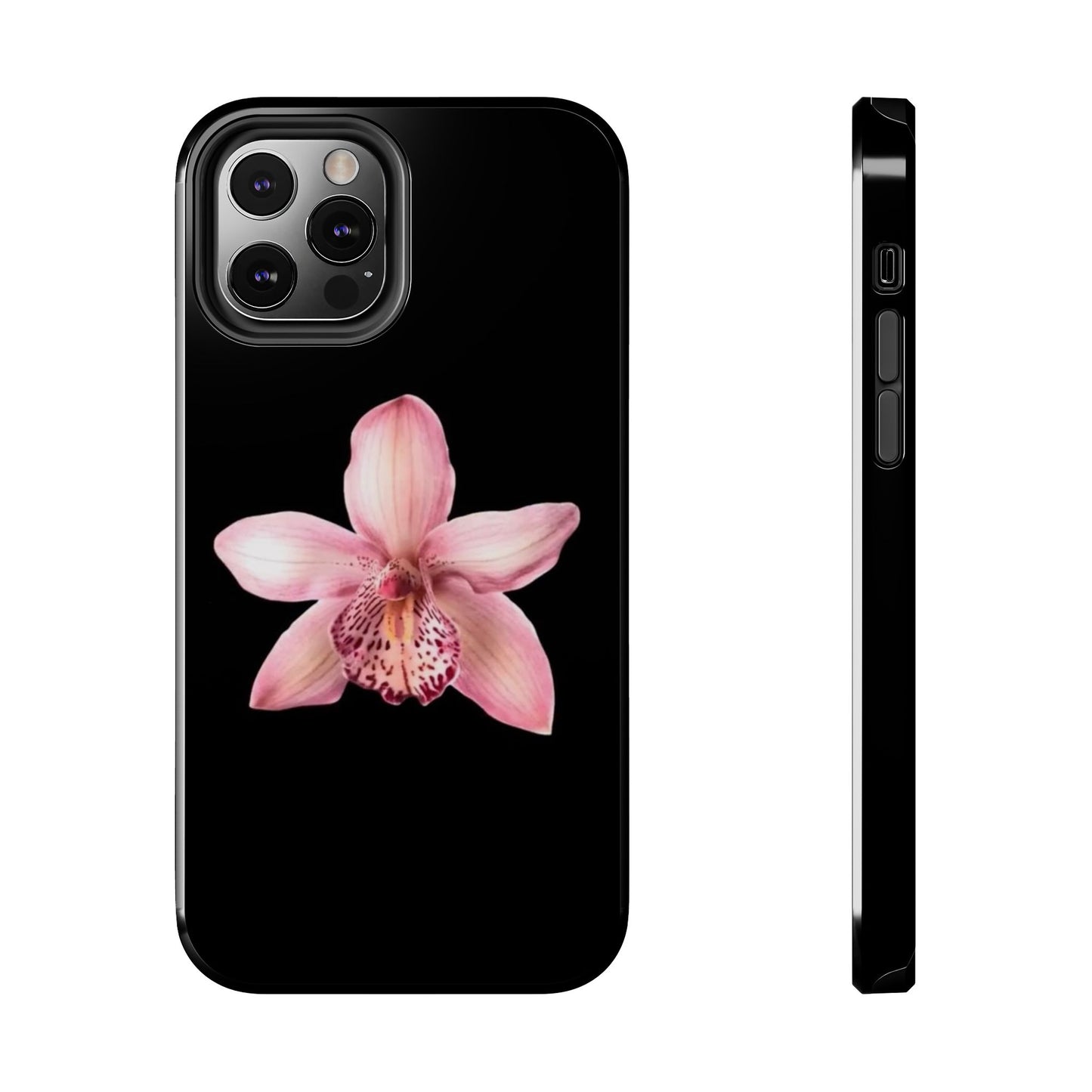 Realistic Orchid Flower with Black Background Glossy Phone Case