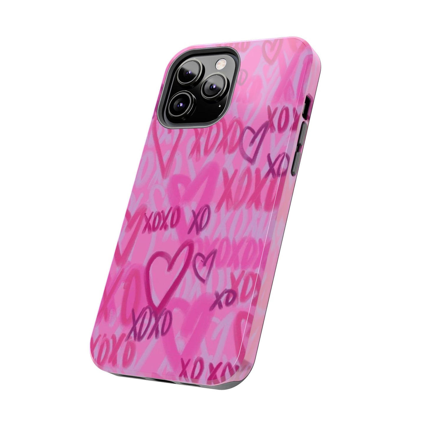 Glossy Phone Case, Graffiti, Spray Paint Hearts, Pink, Cute, Protective