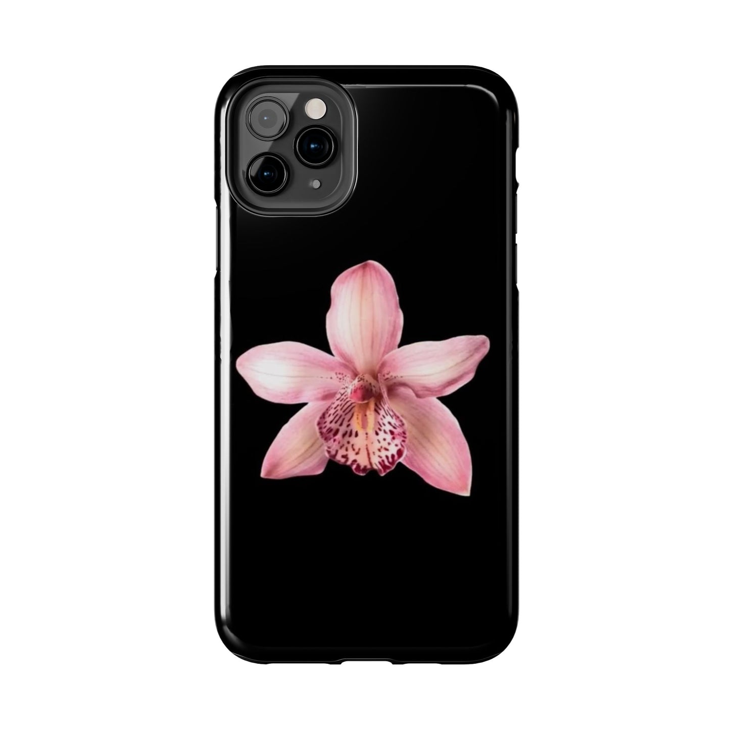 Realistic Orchid Flower with Black Background Glossy Phone Case