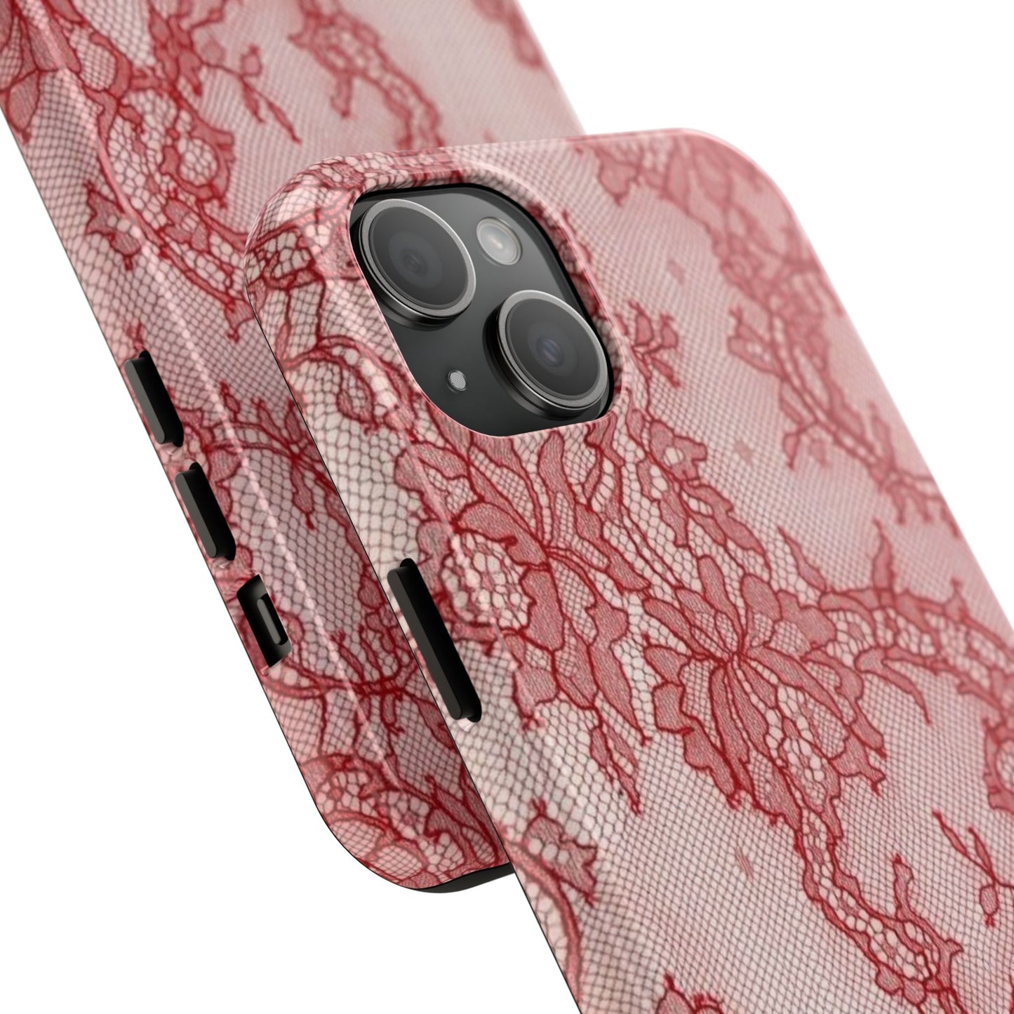 Red Lace Print Phone Case, Cool Girl Aesthetic, Glossy Phone Case, Faux Lace, Red Lace