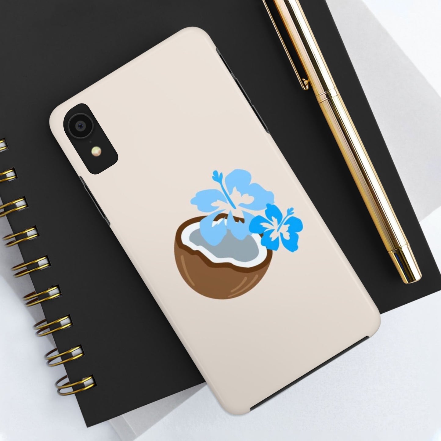 Hawaiian Cute Phone Case, Coconut, Hibiscus, Summery, Tropical, Clean Girl Aesthetic, Preppy, Glossy Phone Case