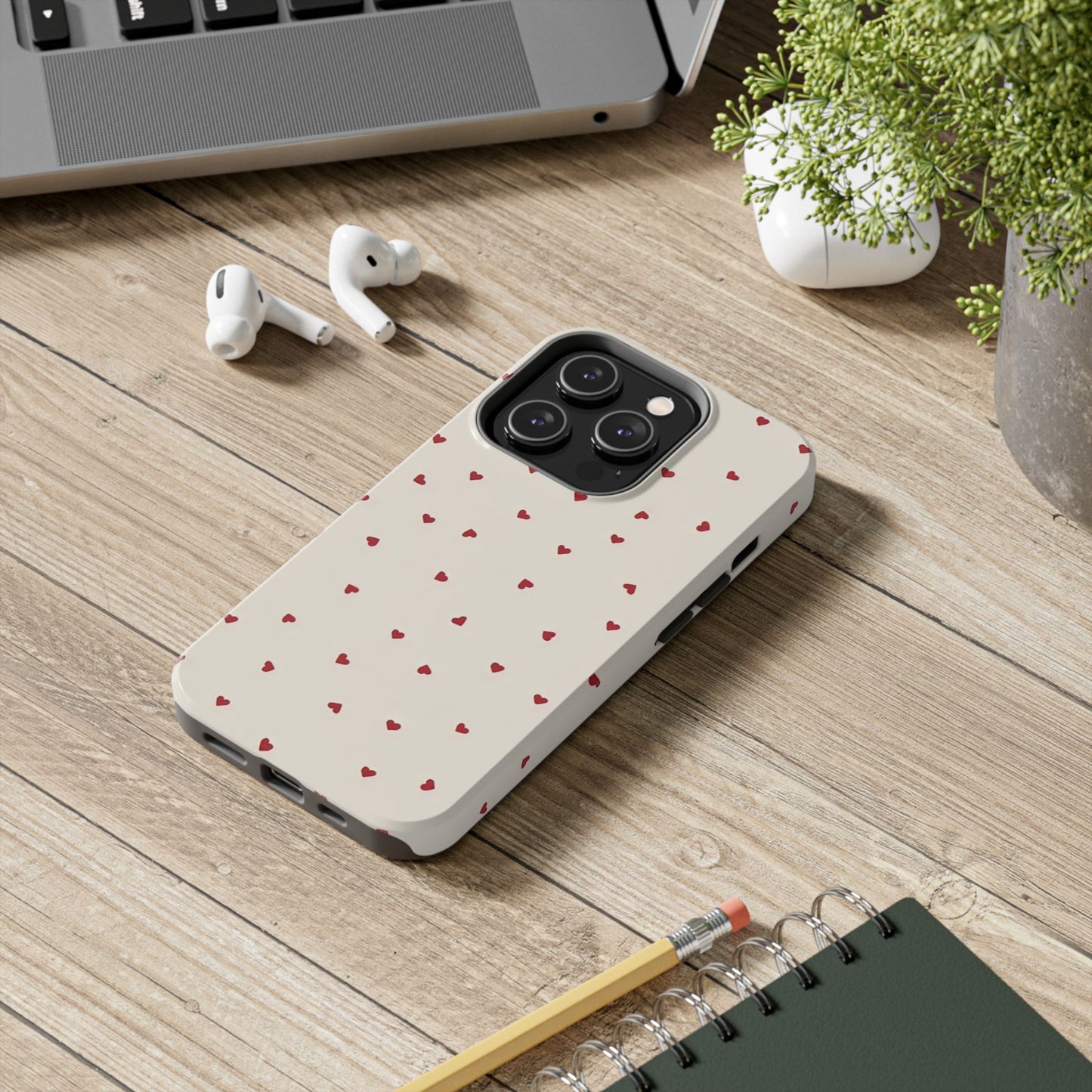 Glossy Phone Case, Red Heart Print, Coquette, Aesthetic Phone Case