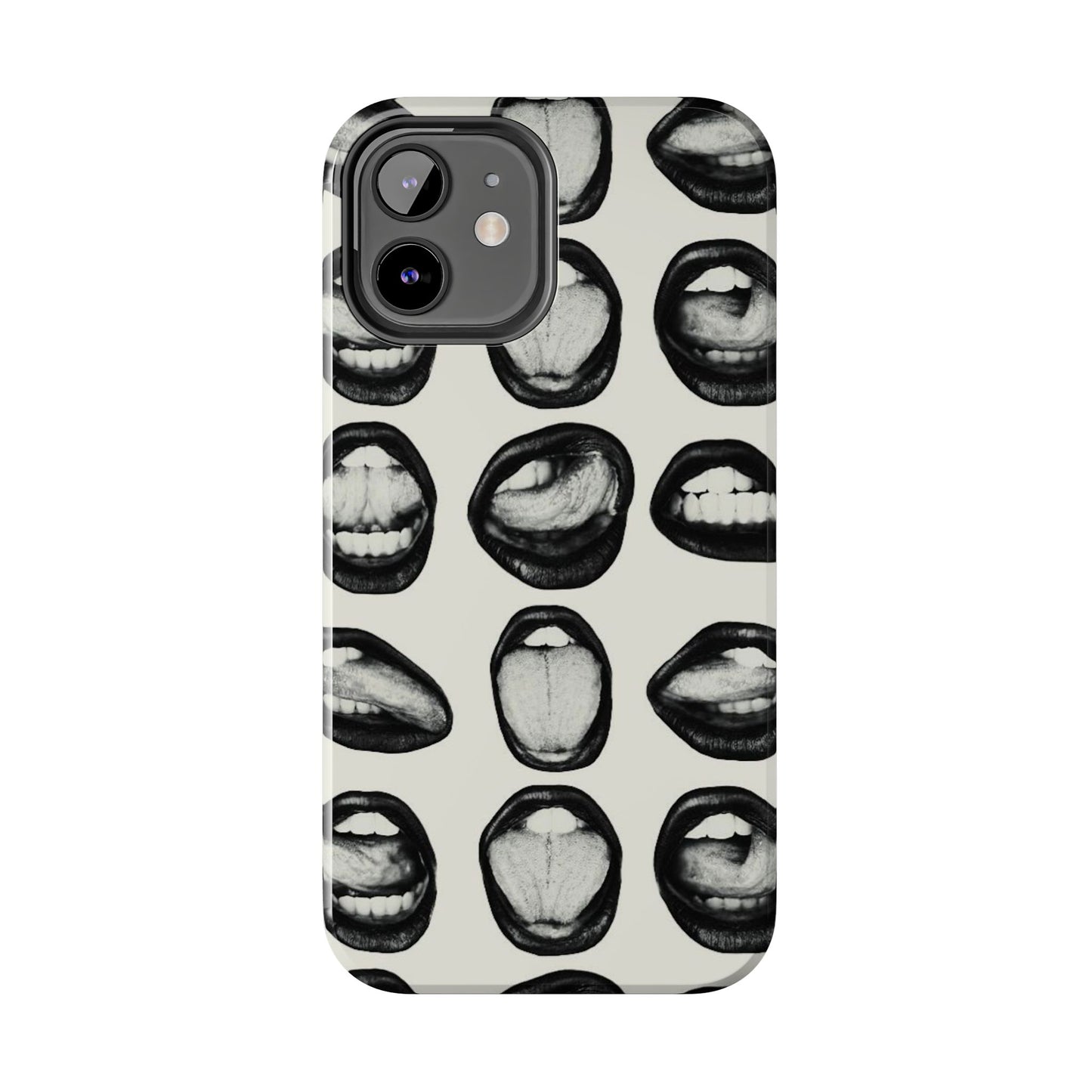 Grunge Phone Case, Black and White Abstract Mouth Trendy Cool Girl Aesthetic Glossy Phone Case
