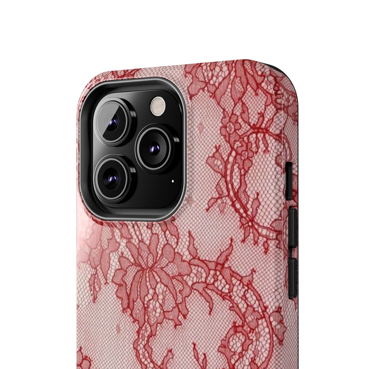 Red Lace Print Phone Case, Cool Girl Aesthetic, Glossy Phone Case, Faux Lace, Red Lace