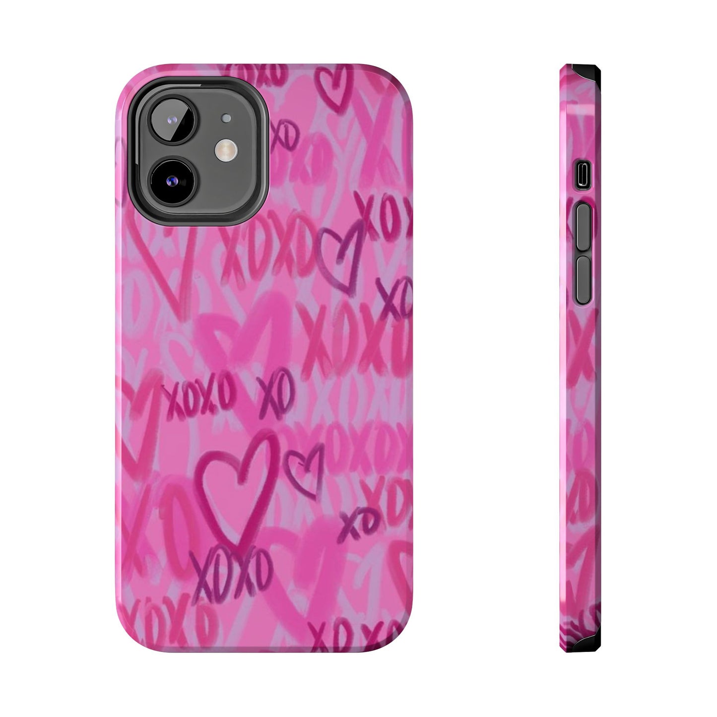 Glossy Phone Case, Graffiti, Spray Paint Hearts, Pink, Cute, Protective