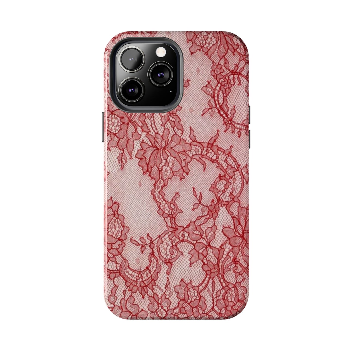 Red Lace Print Phone Case, Cool Girl Aesthetic, Glossy Phone Case, Faux Lace, Red Lace