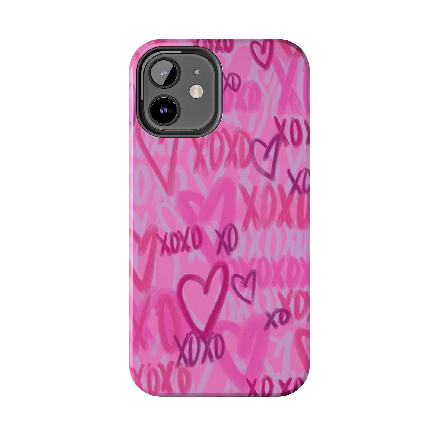 Glossy Phone Case, Graffiti, Spray Paint Hearts, Pink, Cute, Protective